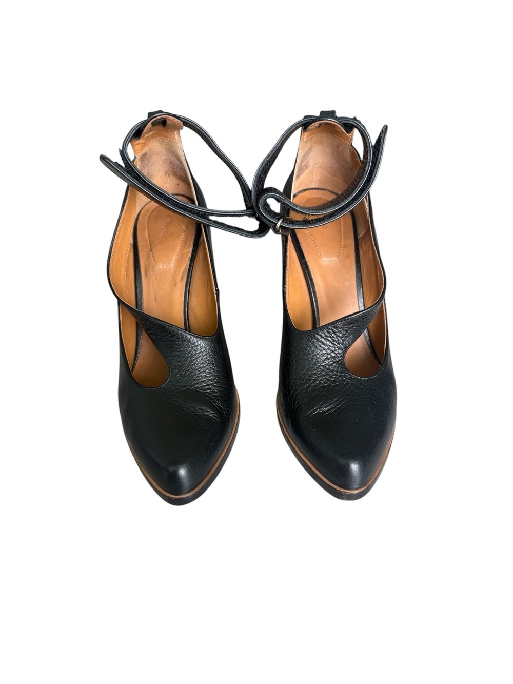 Chloe Black & Blue Leather Suede Ankle-Strap Pointed-Toe Pumps Size 8.5